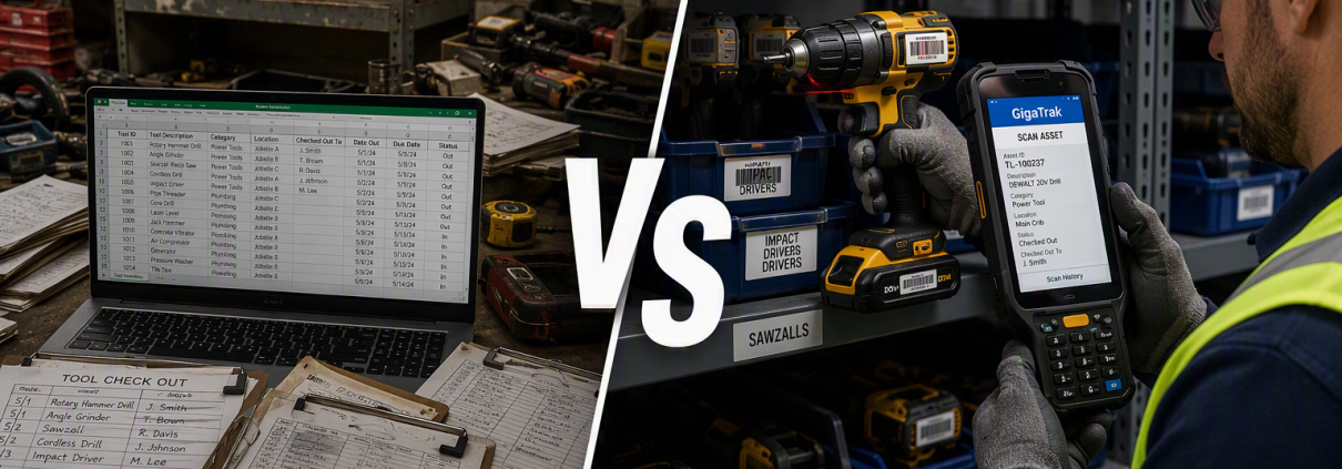 Spreadsheets are now ineffective. This image shows how GigaTrak's tool tracking software is replacing spreadsheets and reducing labor and costs of equipment replacements.